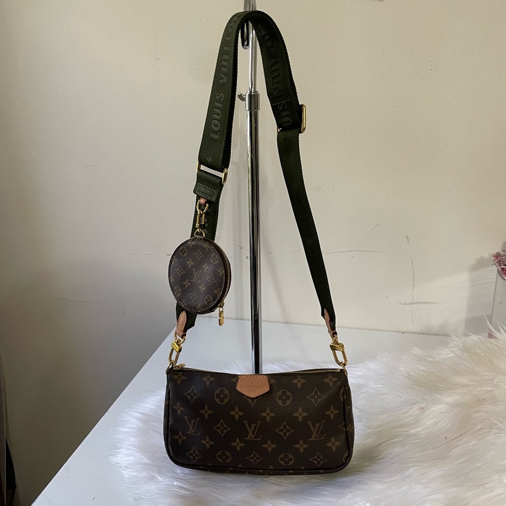 Louis Vuitton Brown Monogram Multi-Pochette Bag with Green Strap